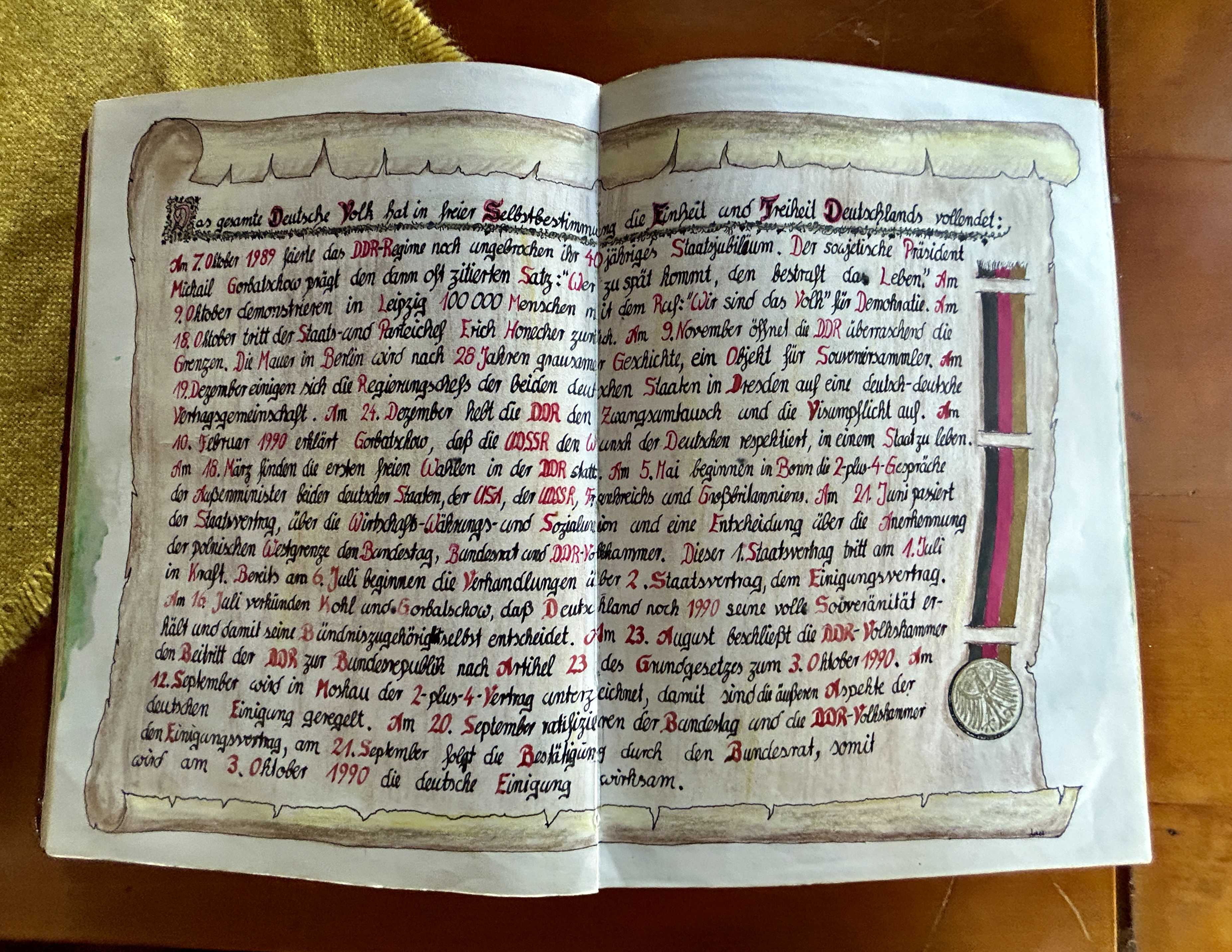 Eintrag in der Chronik zur Wiedervereinigung